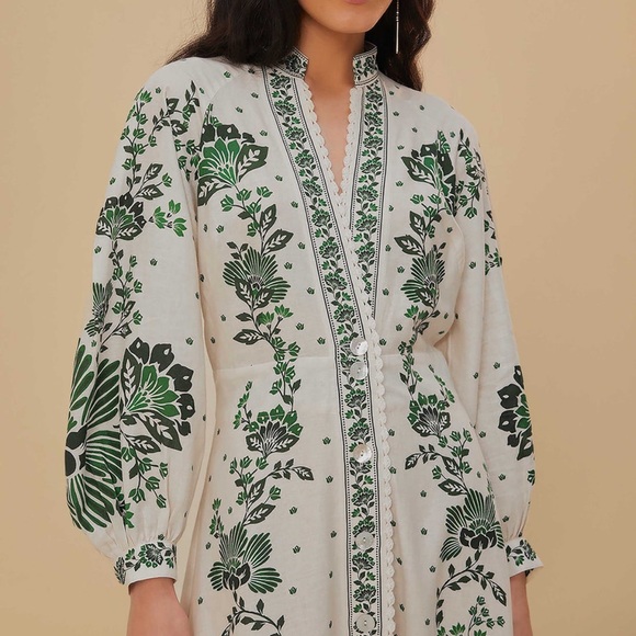 FARM Rio White and Green Floral Long Sleeve Dress - Picture 5 of 8